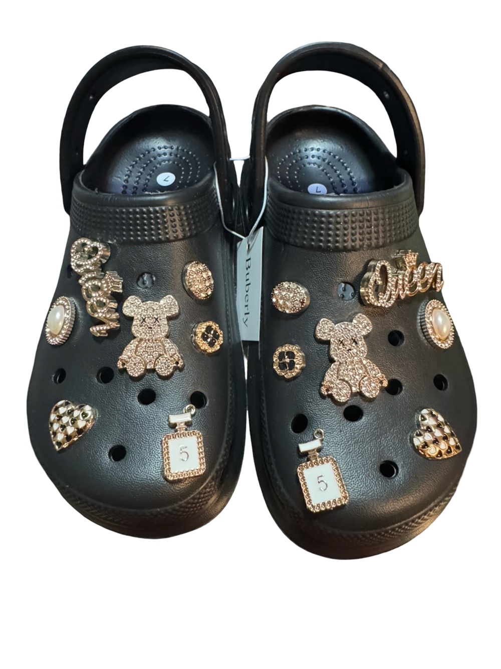 Burberry Black woman Sandal Clogs with Gold-Tone Jewel Charms